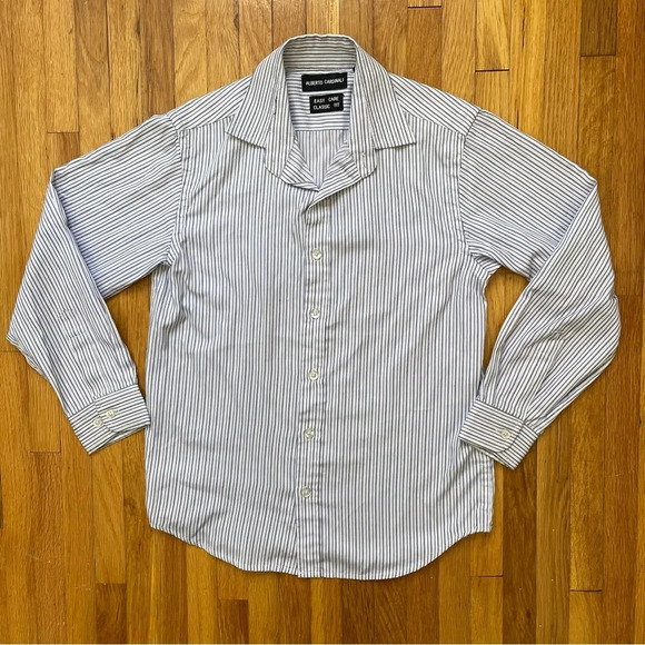 4/$25 Alberto Cardinali Long Sleeve Button Down Shirt Boys Sz 8 Pin Stripes Blue - Picture 1 of 7